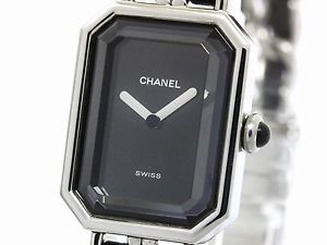 Polished CHANEL Premiere Size L Steel Leather Quartz Ladies Watch H0451 BF104155