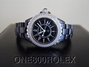 $10,800 CHANEL J12 BLACK CERAMIC QUARTZ WATCH WITH FACTORY DIAMOND BEZEL H0949