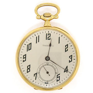 Vintage Touchon & Co. 18k Gold 21Jewel Open Face Swiss Black Enamel Pocket Watch