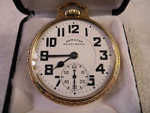 VINTAGE 10k GOLD HAMILTON RAILWAY SPECIAL 992B BAR OVER CROWN CRYSTAL BACK MINT