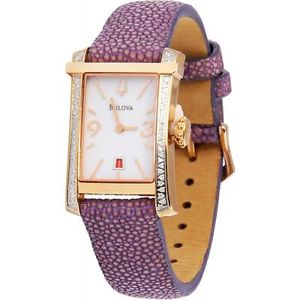 Bulova 98R197 Womens White Dial Quartz Watch with Leather Strap