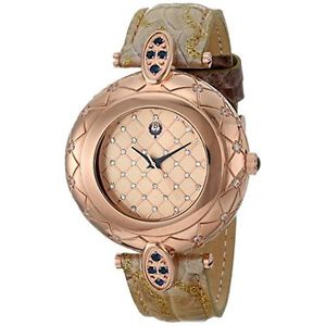 Brillier 30-02 Womens Rose Gold Dial Analog Quartz Watch with Leather Strap