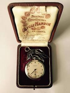 Vintage Rare Ulysse Nardin Art Déco Steel Pocket Watch  1930  box chronographe