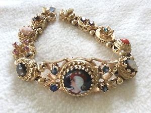 Vintage 14k GOLD JEWELED BRACELET WRIST WATCH 39.5 Gr - Rubies Garnets & More