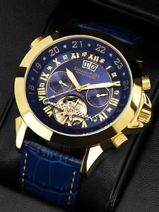 VK: 1.349,- Euro!! Calvaneo 1583 ASTONIA DIAMANT GOLD BLUE LUXUS CHRONOGRAPH UHR
