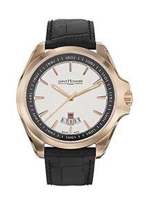 Saint Honore Men's 861065 8AFIR Coloseo Rose Gold PVD Black Leather Date Watch
