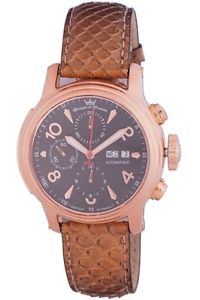 Yonger & Bresson Men's YBH 8302C-07 Automatic Gold IP Brown Snakeskin Date Watch