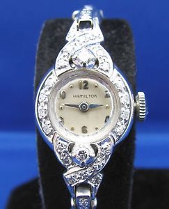 Amazing Vintage Hamilton Solid 14K White Gold & Diamonds Ladies Cocktail Watch