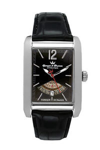 Yonger & Bresson Men's YBH 8335-01 Monceau Automatic Black Leather Date Watch