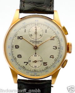 Chronographe Suisse 18ct Rotgold Herren Armbanduhr Handaufzug 1950er Jahre