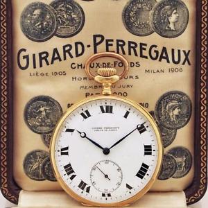 FINE 1910' GIRARD PERREGAUX IN 18K SOLID GOLD ORIGINAL POCKET WATCH BOX & PAPERS