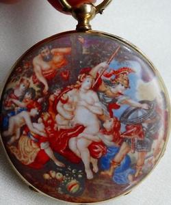 Museum antique Neoclassical 18k gold&enamel French Erotic pocket watch c1840's
