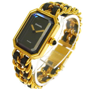 Authentic CHANEL Vintage Premiere Wristwatch Gold Quartz Swiss Made #M V05326