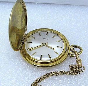 A VINTAGE SWISS MADE POCKET WATCH AND CHAIN 14K GOLD RENAUD 17 JEWELS NICE