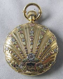 Rare Original Antique 18K Tri Color Elgin Pocket Watch From 1880