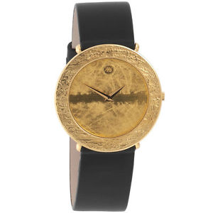ARS Herren-Armbanduhr Quarz Analog 750 Gold Gelbgold Lederband Safirglas