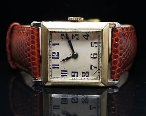 Vintage Mens 1928 Art Deco Elgin Wrist Watch 18k Yellow Gold Case Timepiece