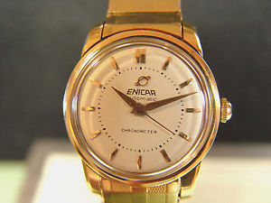 Vintage Enicar Automatic Chronometer 18kt Gold w Swiss Made GF bracelet from1955