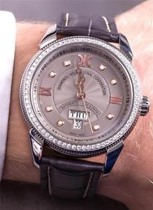 DIC Luxury Swiss Mens Grey Watch Automatic Diamond Dial Bezel Set 18k Gold Logo