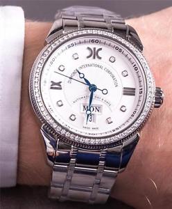 DIC Mens Swiss Diamond Watch Stainless Steel Case Diamond Dial and Bezel Set