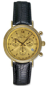 Lucien Piccard 14kt Gold Chronograph Mens Swiss Watch Leather Strap LP04731