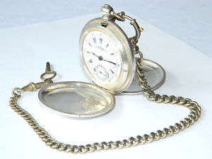 K.SERKISOFF & Co. BILLODES OTTOMAN POCKET WATCH Silver w/ Chain and Key ANTIQUE