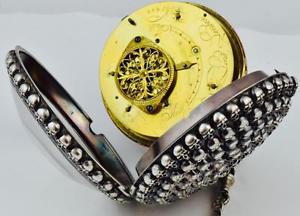 The ULTIMATE MEMENTO MORI SKULL Georgian Verge Fusee Oversize silver watch&chain