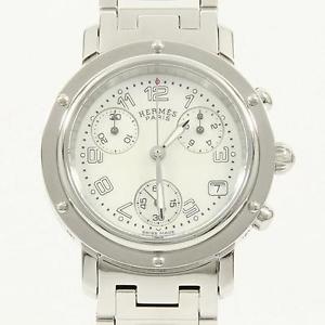 Authentic HERMES CL1.310 Clipper nacre Chrono Quartz  #260-001-611-7143
