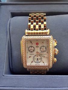 Michele Deco Diamond MW06A01 18K Rose Gold Plated Steel Quartz Women Excellent