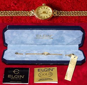 NEW VINTAGE 60s SOLID 14K Yellow Gold ELGIN Ladies Wrist Watch Boxed Al Papers