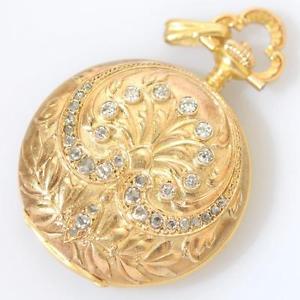 UNIQUE GIRARD PERREGAUX REPOUSSE DIAMOND SET 18K SOLID GOLD PENDANT POCKET WATCH