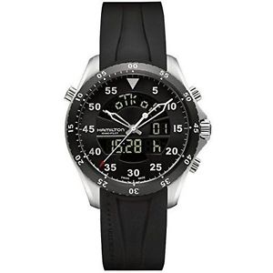 Hamilton Flight Timer Chronograph Black Dial Rubber Mens Watch H64554331