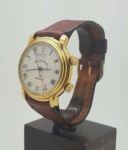 Vintage Rare Maurice Lacroix Masterpiece Reveil Automatic Alarm Day Date Gold Pt
