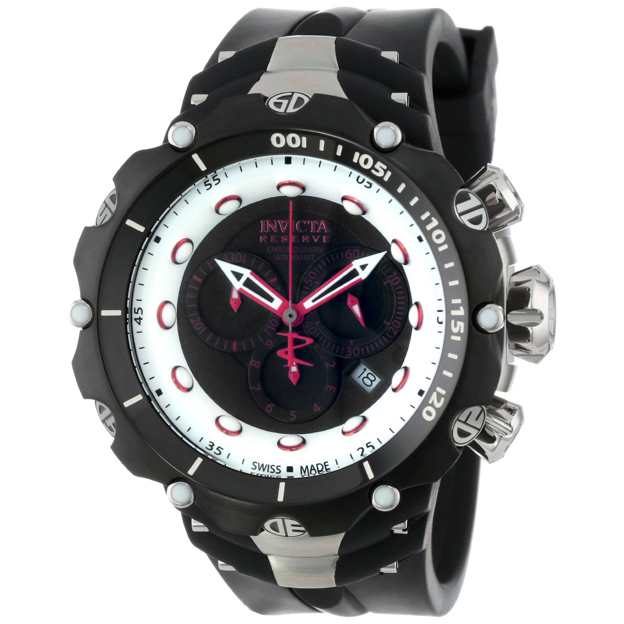 Invicta Men's 11707 Venom Reserve Chronograph Silver Dial Black Rubber Watch