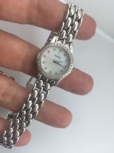 14k solid White gold Movado Mother of pearl Diamond Dial Simons Bezel Watch