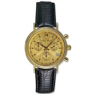 Lucien Piccard 14kt Gold Chronograph Mens Swiss Watch Leather Strap Date LP04731