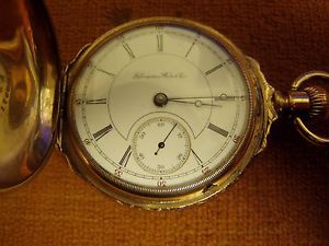 VINTAGE 10k GOLD 1897 HAMPDEN 18 SIZE HC POICKET WATCH,(?) SERIES III