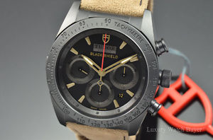 Mens Tudor Fastrider Black Shield Black Dial Alcantara Strap Watch 42000CN