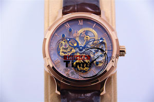 Beijing 18K Rose gold Handwind wristwatch Double Tourbillon Crystal pallets.