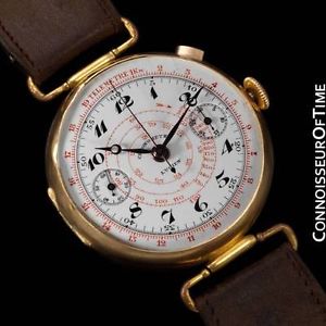 1920's SWISS Large Mens Sporting / Aviator's Single Button Chronograph- 18K Gold