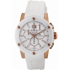 Edox 10012 37RB BIR Mens White Dial Analog Quartz Watch with Rubber Strap
