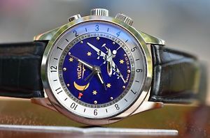 Vulcain Cloisonné Super Constellation Dual Time White gold enamel dial men watch
