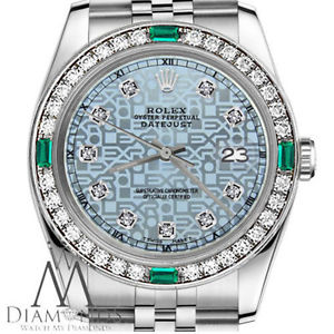 Women's Rolex 31mm Datejust Jubilee Ice Blue Color Emerald Diamond AccentWatch