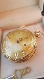 RARE antique 18K solid gold 42mm pocket watch circa 1870 gold dial and robbi