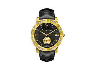 Montegrappa Nero Uno Ladies Quartz watch, Gold PVD, Diamonds, Black, 36mm, 5 atm