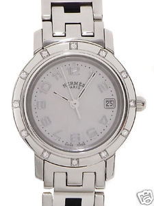 Auth HERMES Clipper Nacle 12P Diamonds CL4.230.214/3821 SS Quartz Women's watch