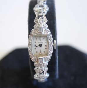 Vintage Ladies Hamilton Platinum & 14k Diamond Wrist Watch