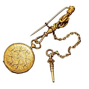 Rare 22.5 mm 18K Gold Miniature Key-Wind Ladies Pendant Watch With Key CA1880s