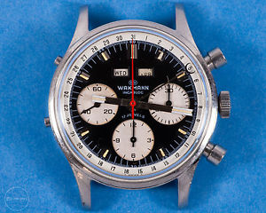 Vintage Wakmann Triple Date Chronograph! 3 Register Valjoux 730! Nice Patina!