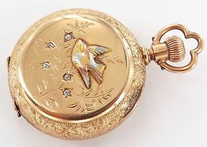 STUNNING / RARE 1892 WALTHAM 14K GOLD & DIAMOND 6S 17J P/WATCH ONLY 3400 MADE